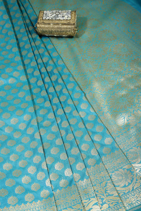 Turquoise Colour Woven Silk Saree