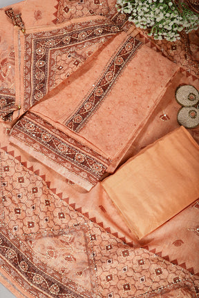 Peach Color Chanderi Cotton Printed Unstitched Suit Material