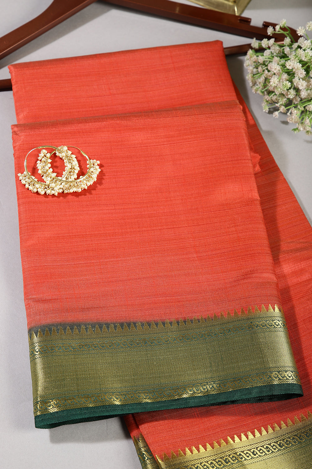 Pale Red Color Cotton Silk Saree