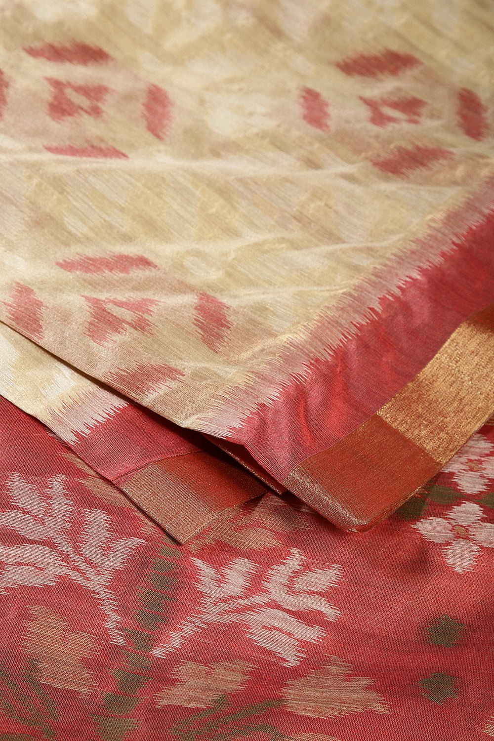 Beige Color Chanderi Cotton Woven Saree