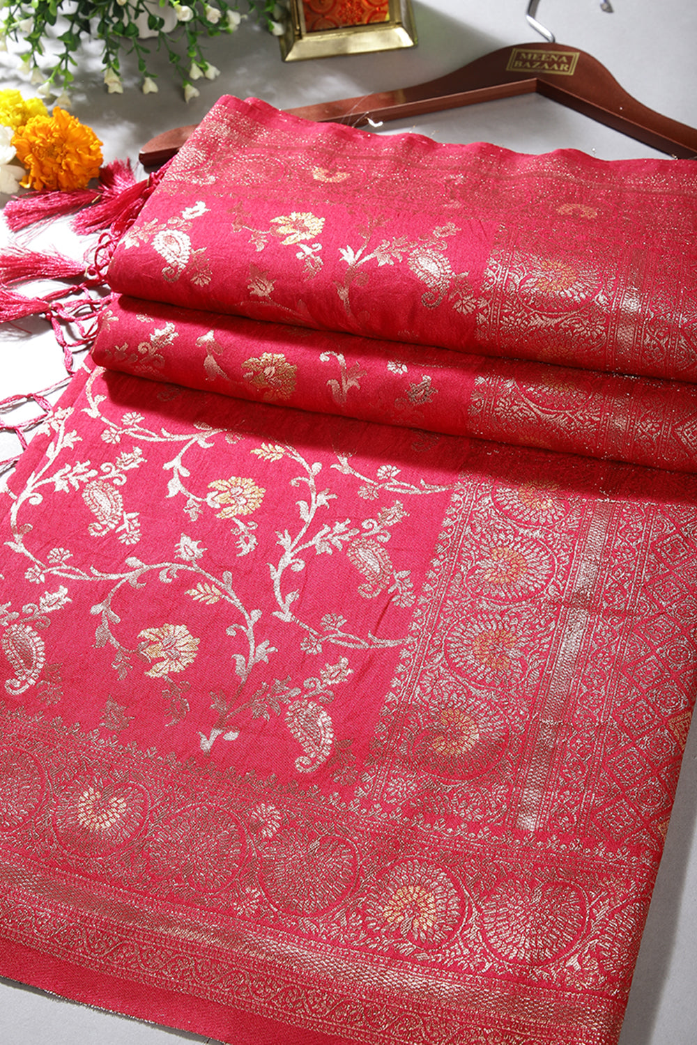 Cranberry Color Zari Woven South Silk Saree