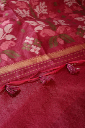 Pink Color Chanderi Cotton Woven Saree