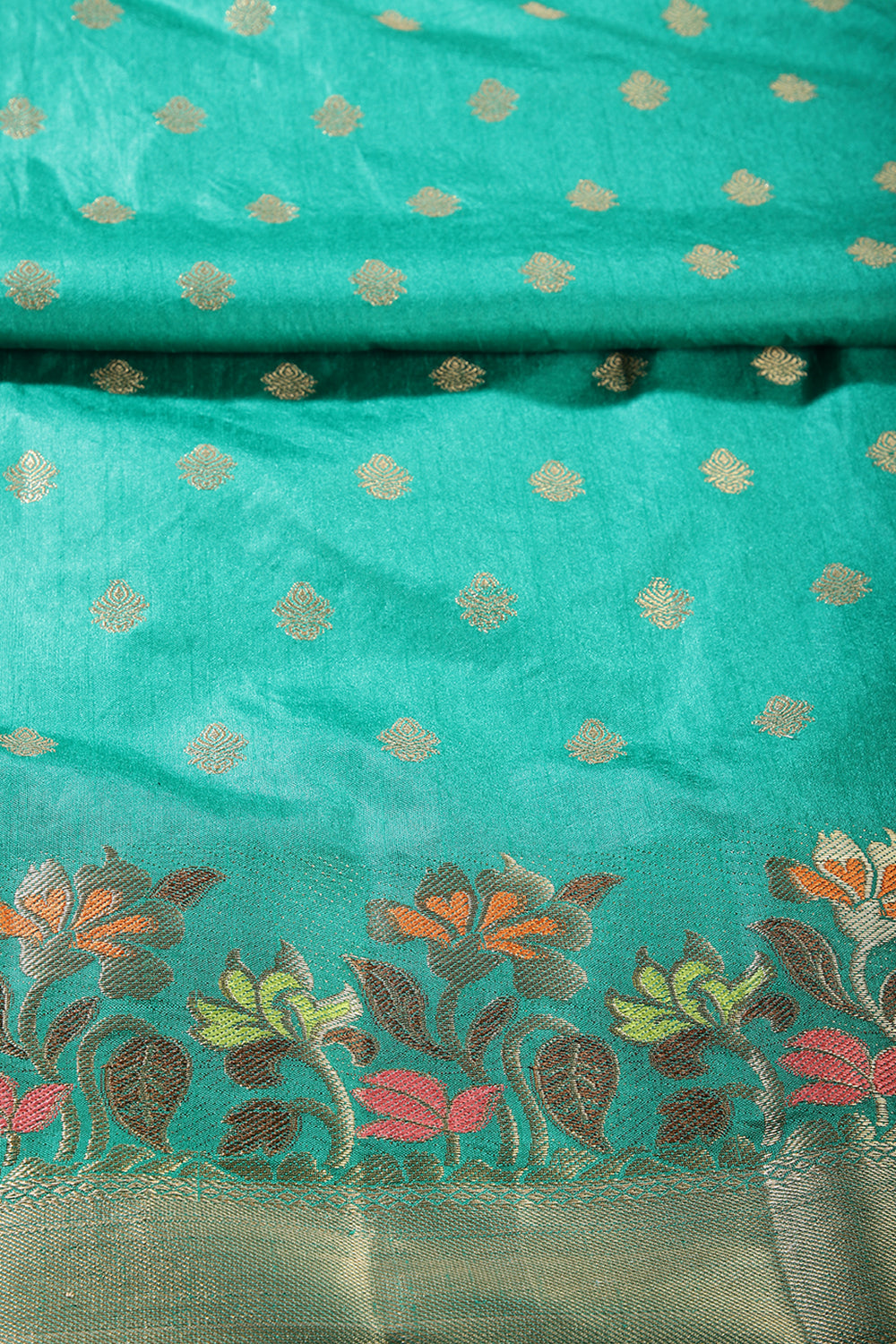 Teal Green Color Silk Resham & Zari Woven Saree