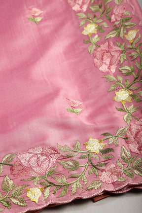 Dusty Pink Color Tussar Silk Floral Resham Embroidered Saree