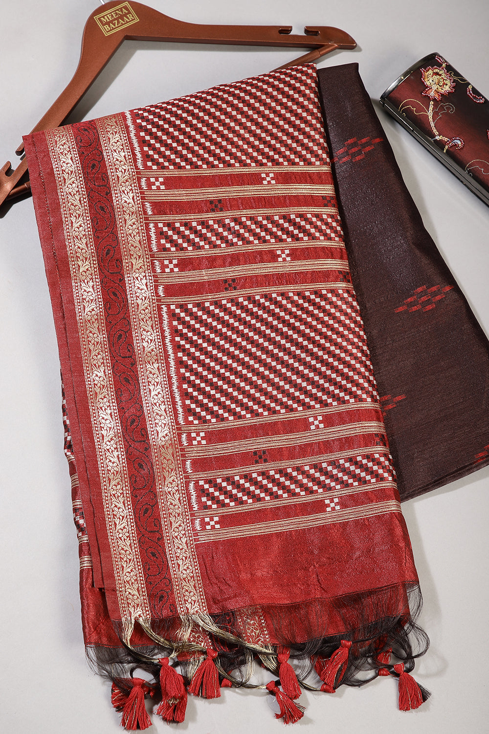 Dark Tan Color Chanderi Silk Woven Saree