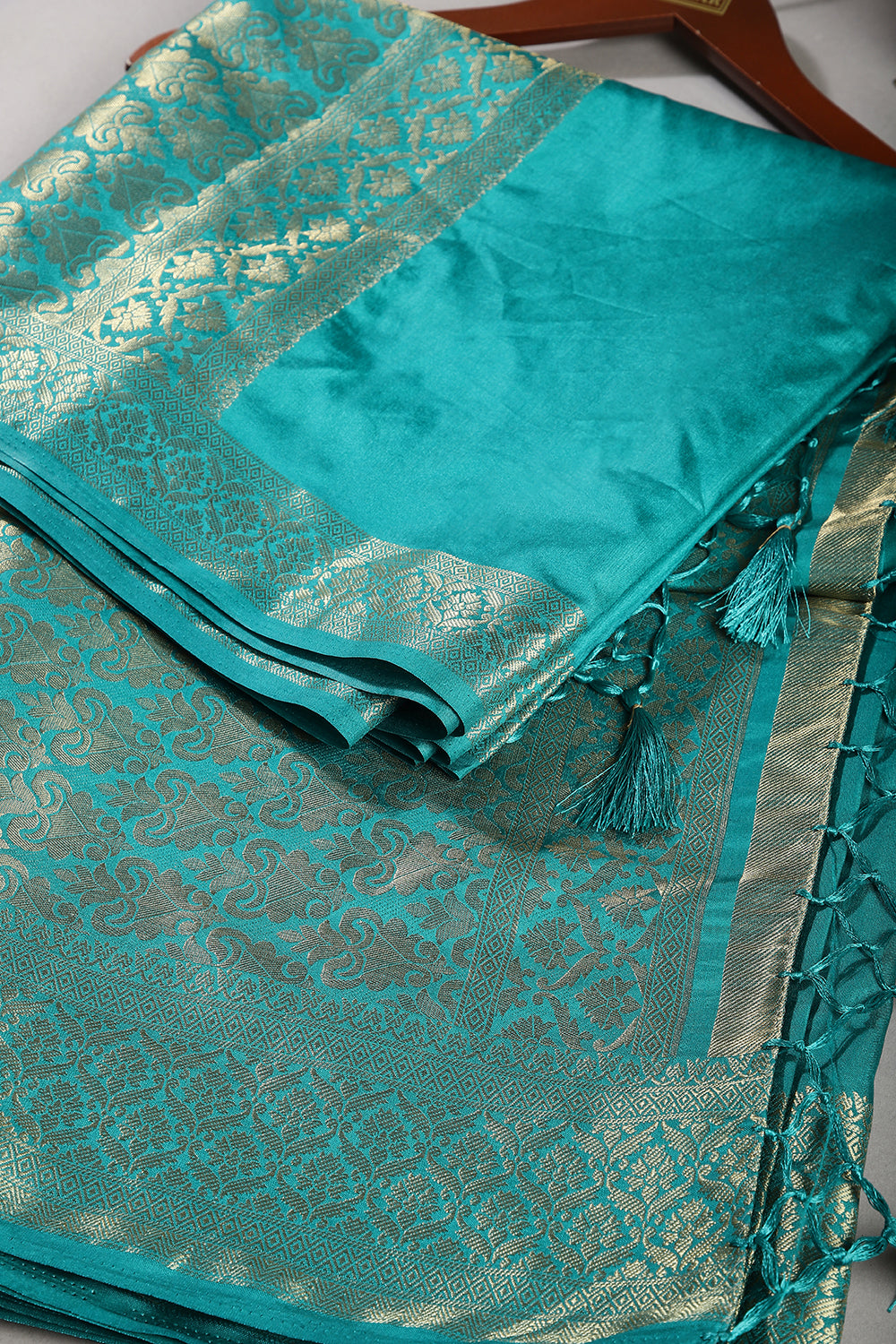 Teal Colour Silk Woven Saree