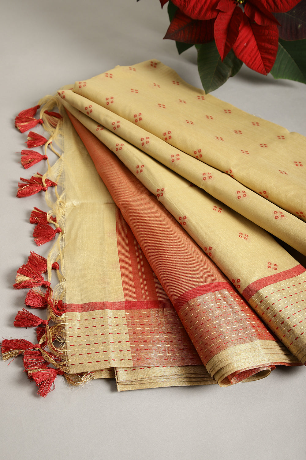 Beige Colour Cotton Silk Printed Saree