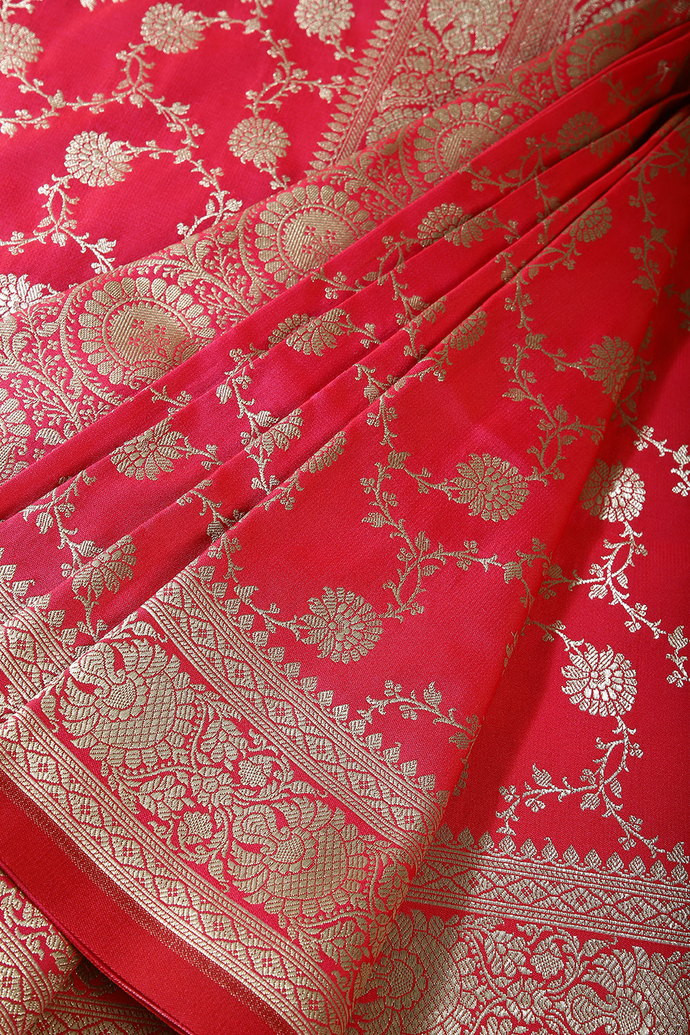 Deep Carmine Pink Colour Banarasi Gajji Silk Saree