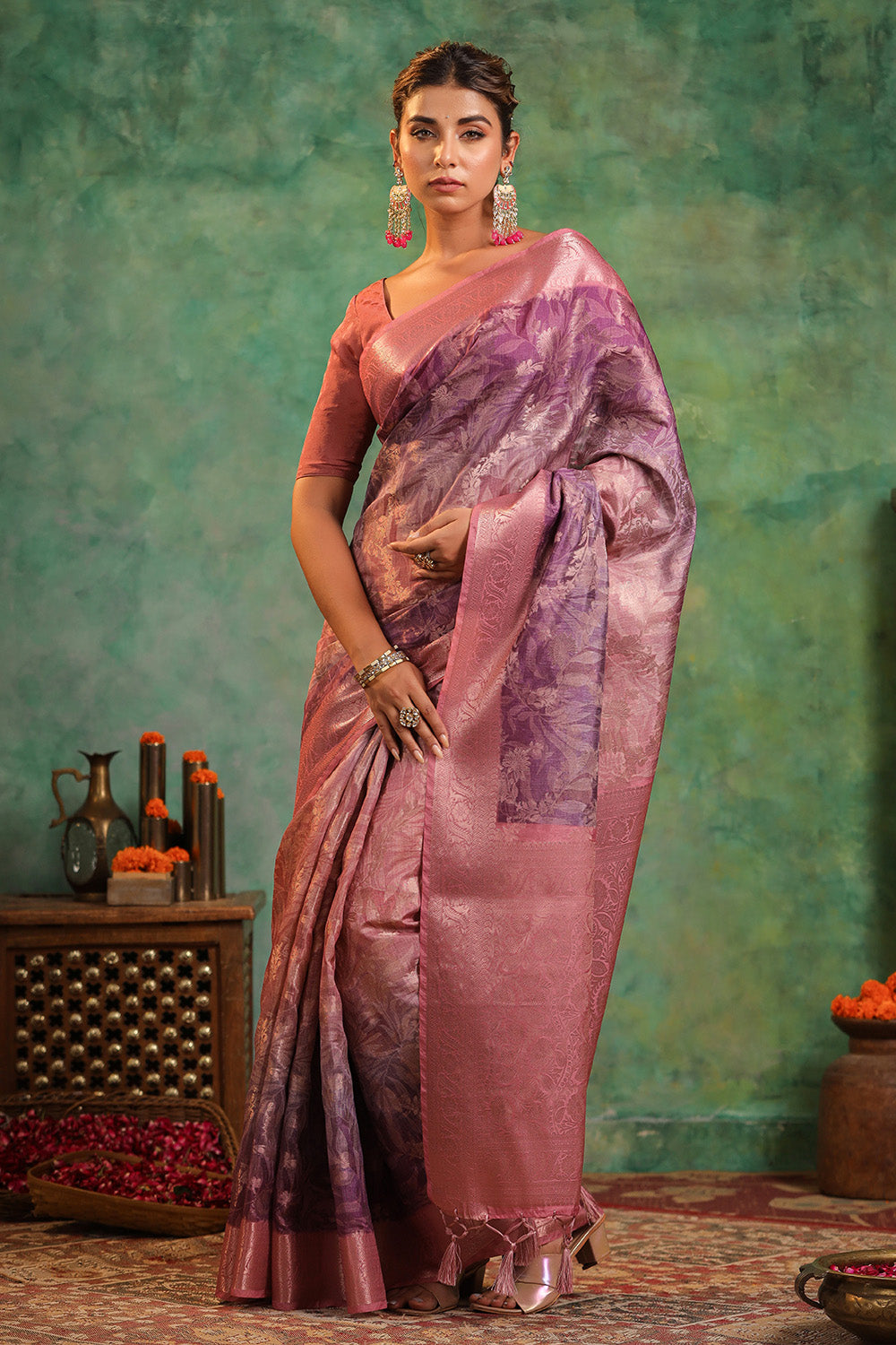 Mauve Color Cotton Silk Woven Saree