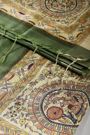 Green Color Cotton Silk Madhubani Print Saree