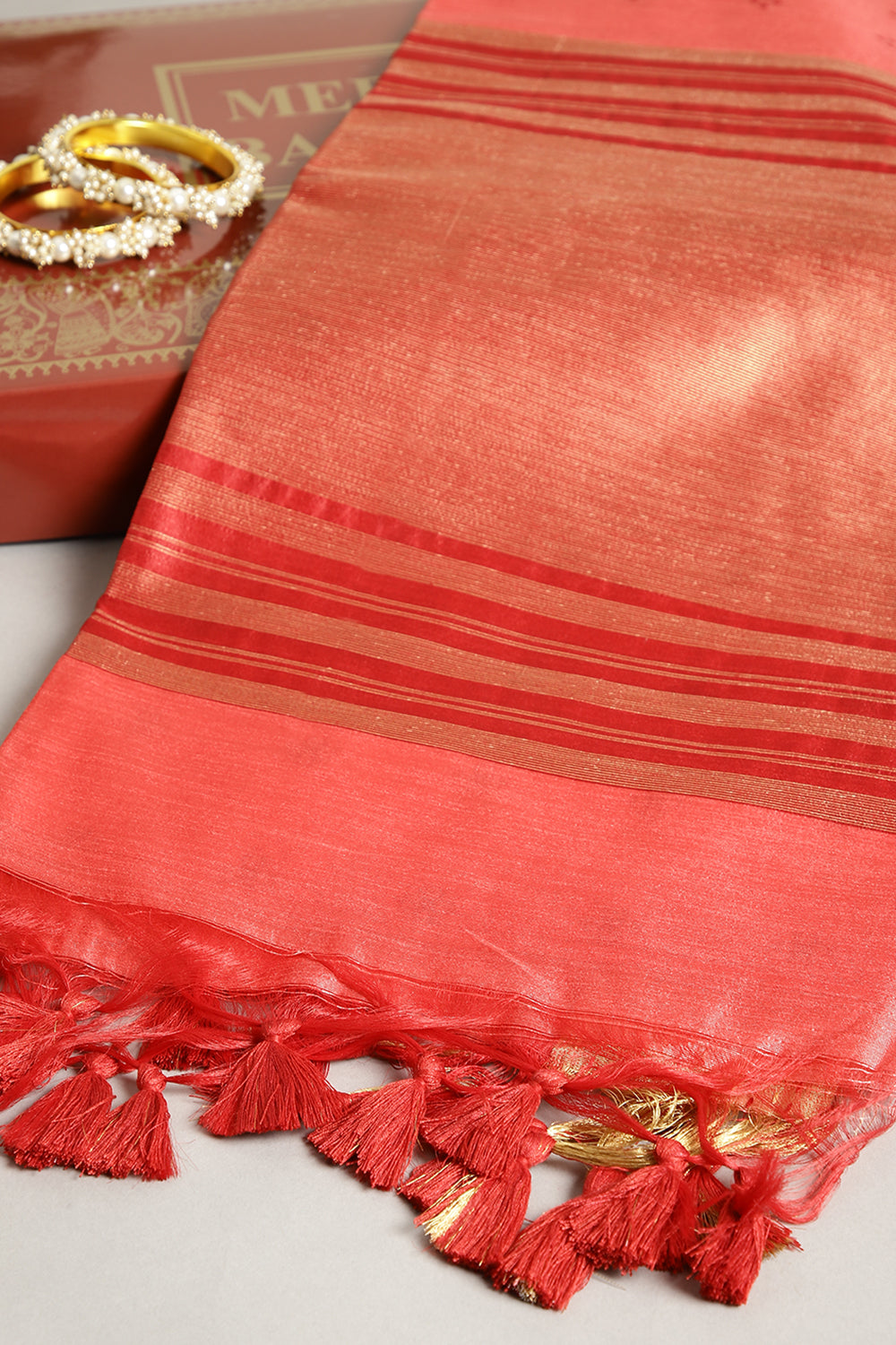 Coral Color Cotton Silk Printed Saree