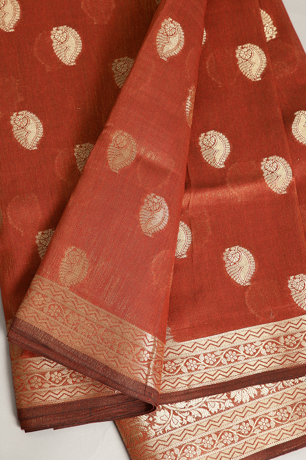 Burnt Umber Color Cotton Silk Woven Saree