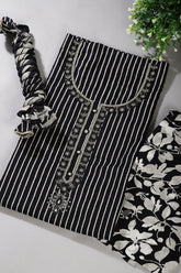 Black Color Chanderi Cotton Printed and Neck Embroidered Unstitched Suit