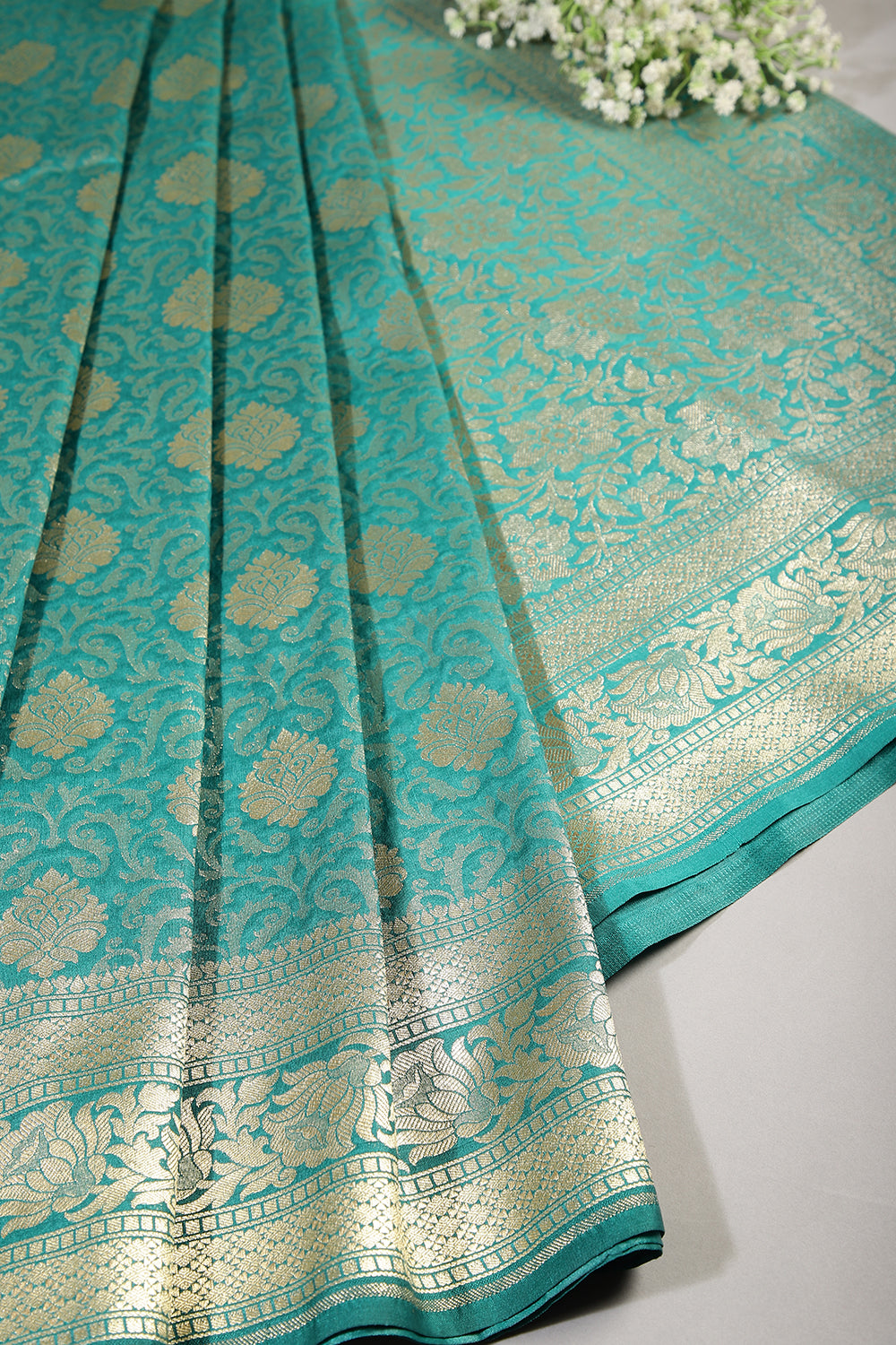 Teal Green Colour Banarsi Silk Woven Saree