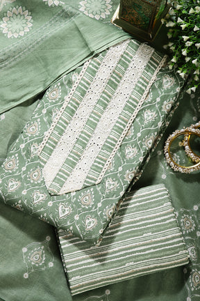 Green Color Maslin Cotton Printed Unstitched Suit