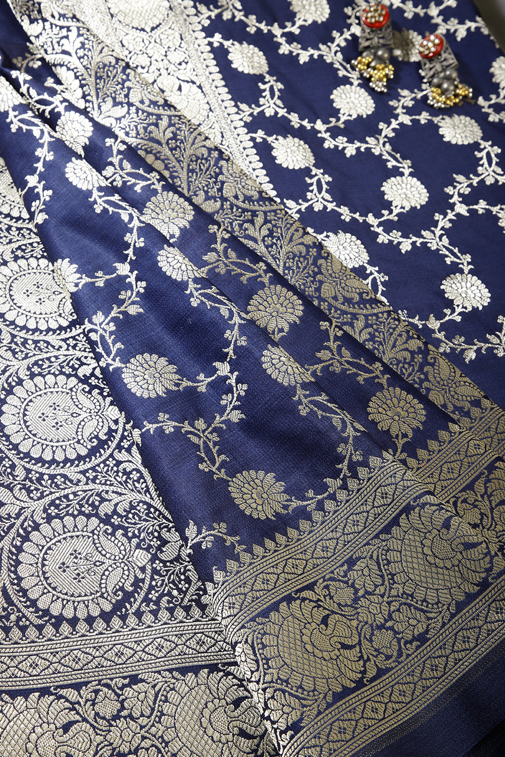 Navy Colour Banarasi Gajji Silk Saree