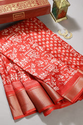 Red Color Cotton Silk Printed Saree