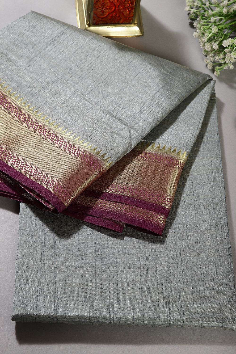 Dusty Grey Color Cotton Silk Saree