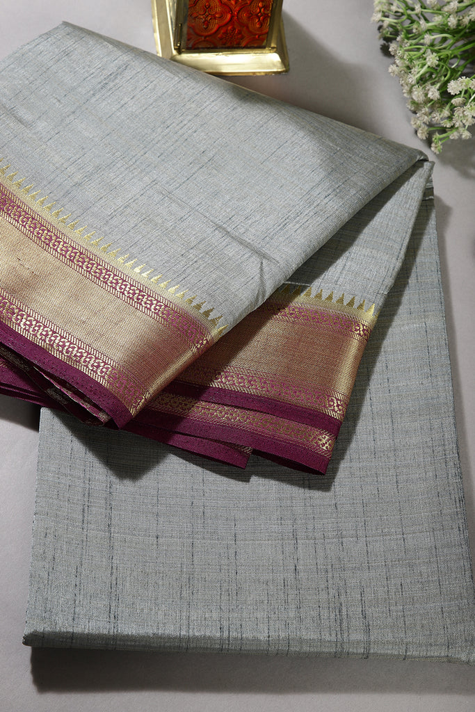 Dusty Grey Color Cotton Silk Saree