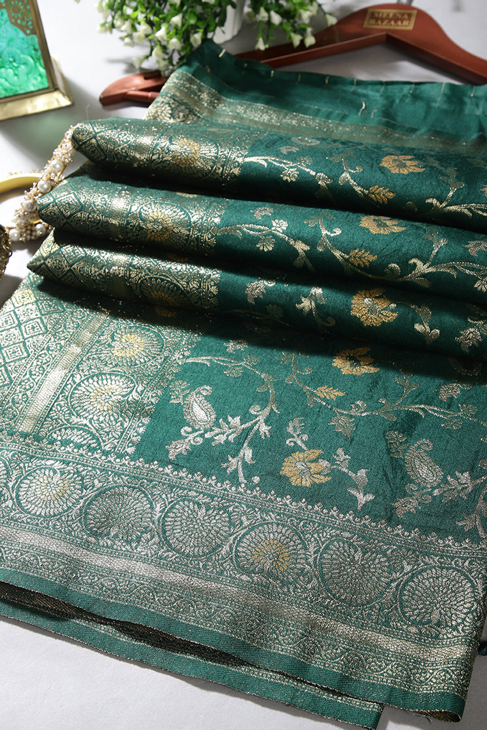 Bottle Green Color Zari Woven South Silk Saree