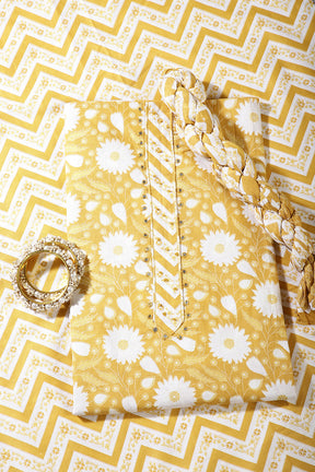 Yellow Color Cotton Printed Unstitched Suit