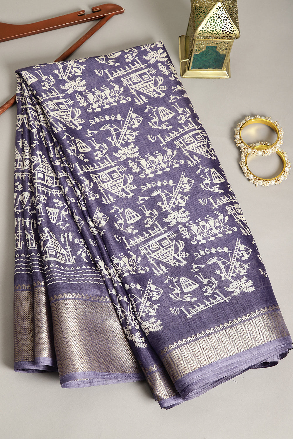 Faded Purple Color Cotton Silk Printed Saree