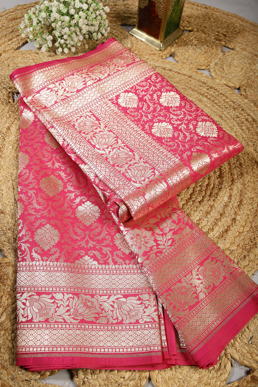 Magenta Pink Colour Banarsi Silk Woven Saree