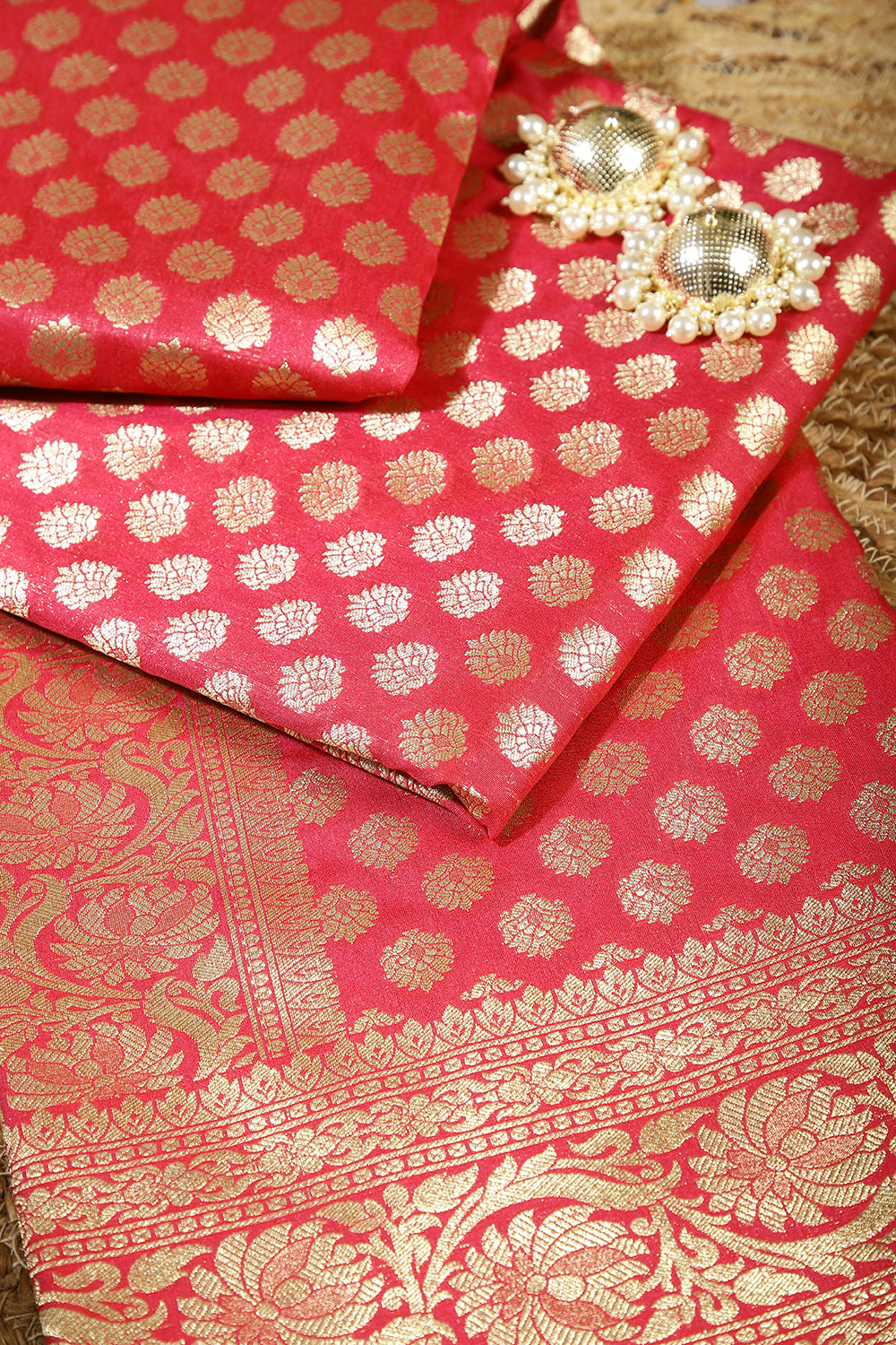 Valentine Red Colour Woven Silk Saree