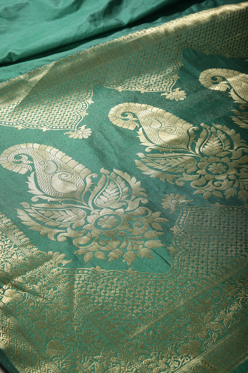 Bottle Green Colour Silk Woven Saree