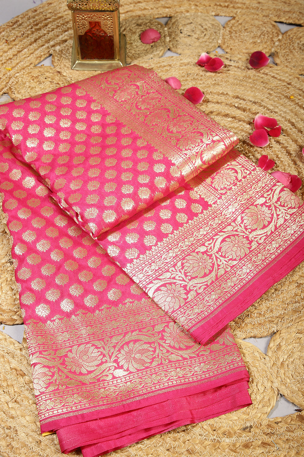 Magenta Pink Colour Woven Silk Saree