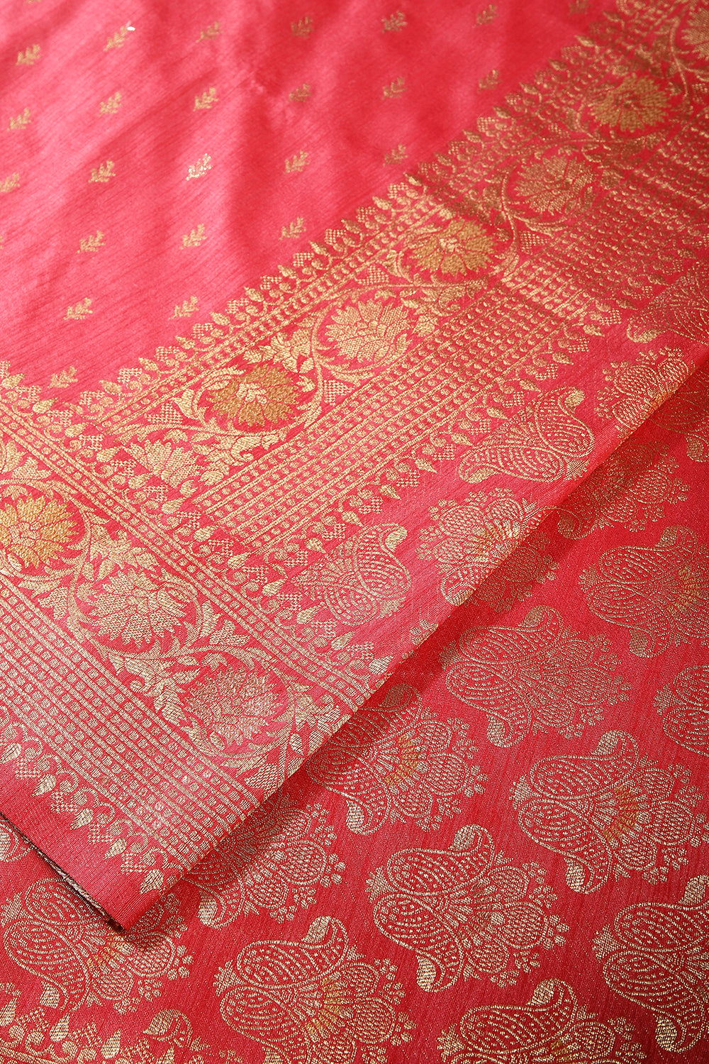 Warm Pink Color Raw Silk Woven Saree