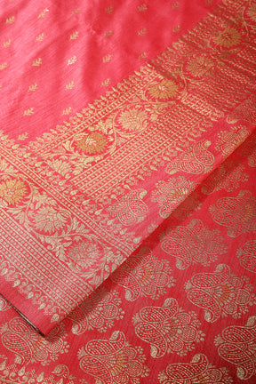 Warm Pink Color Raw Silk Woven Saree