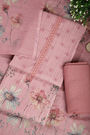 Pink Color Linen Cotton Embroidery Unstitched Suit Material