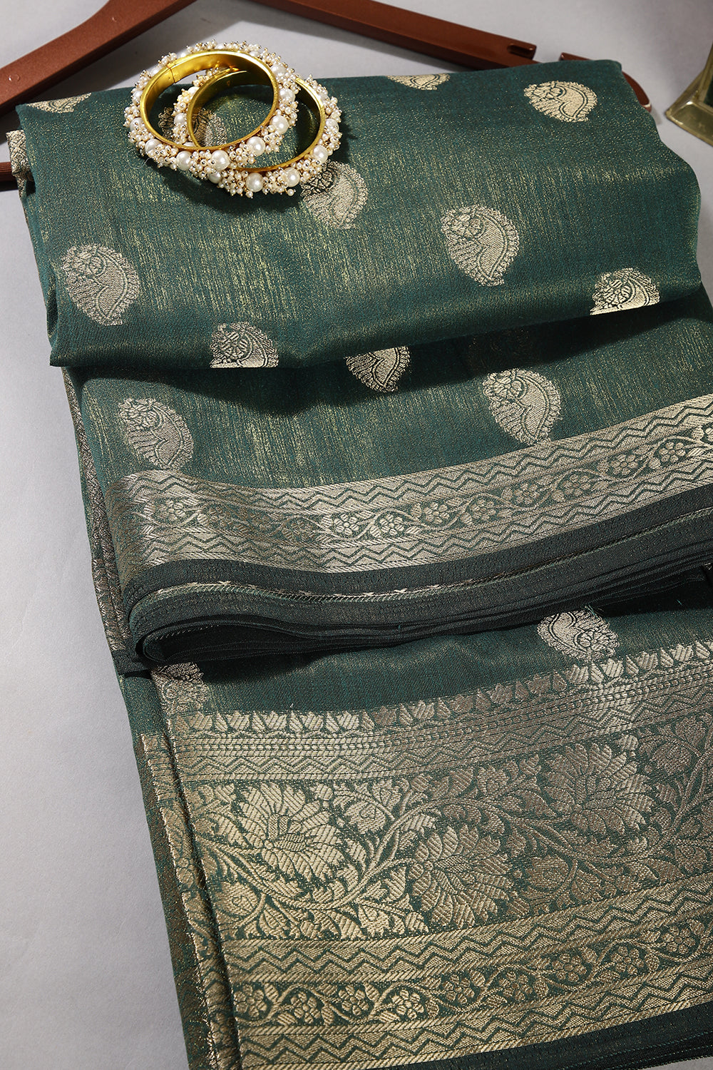 Mineral Green Color Cotton Silk Woven Saree