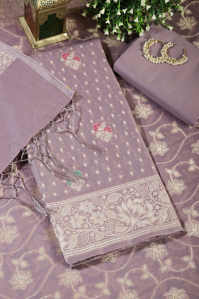 Dusty Mauve Color Woven Chanderi Unstitched Suit Material