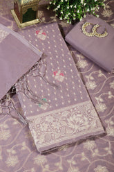 Dusty Mauve Color Woven Chanderi Unstitched Suit Material