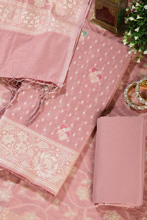 Dusty Pink Color Woven Chanderi Unstitched Suit Material