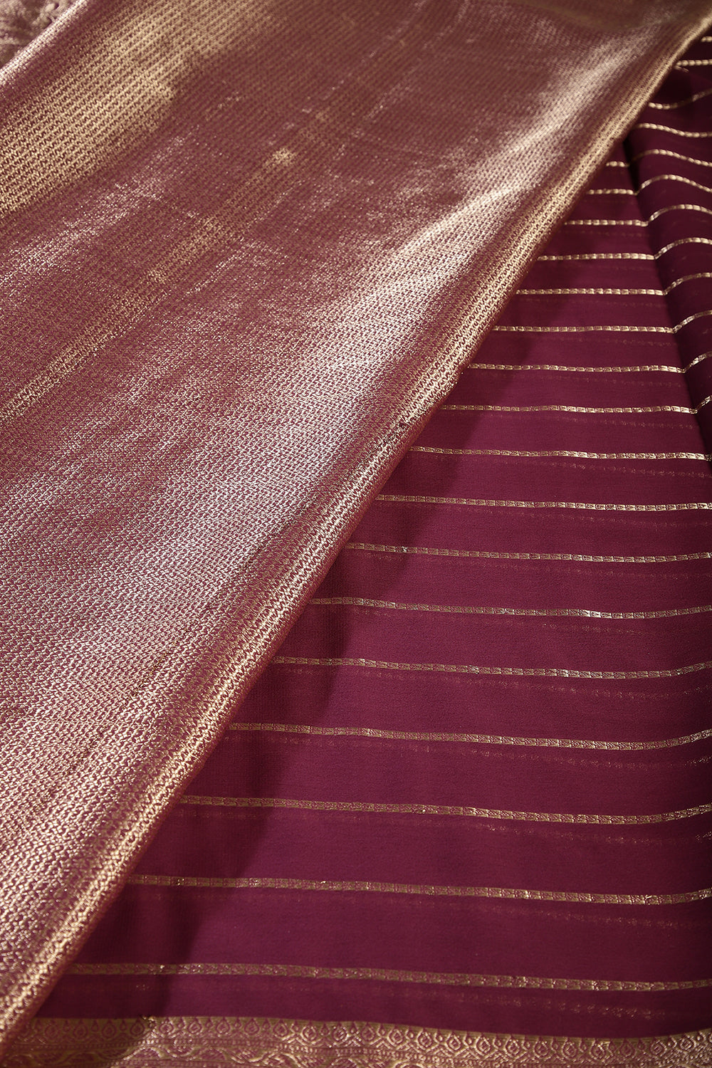 Burgundy Wine Color Georgette Saree with Zari Pinstripes