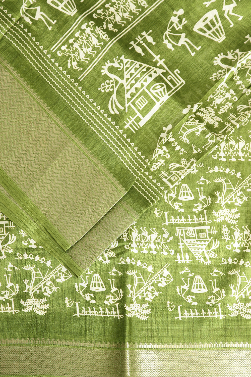 Dirty Green Color Cotton Silk Printed Saree