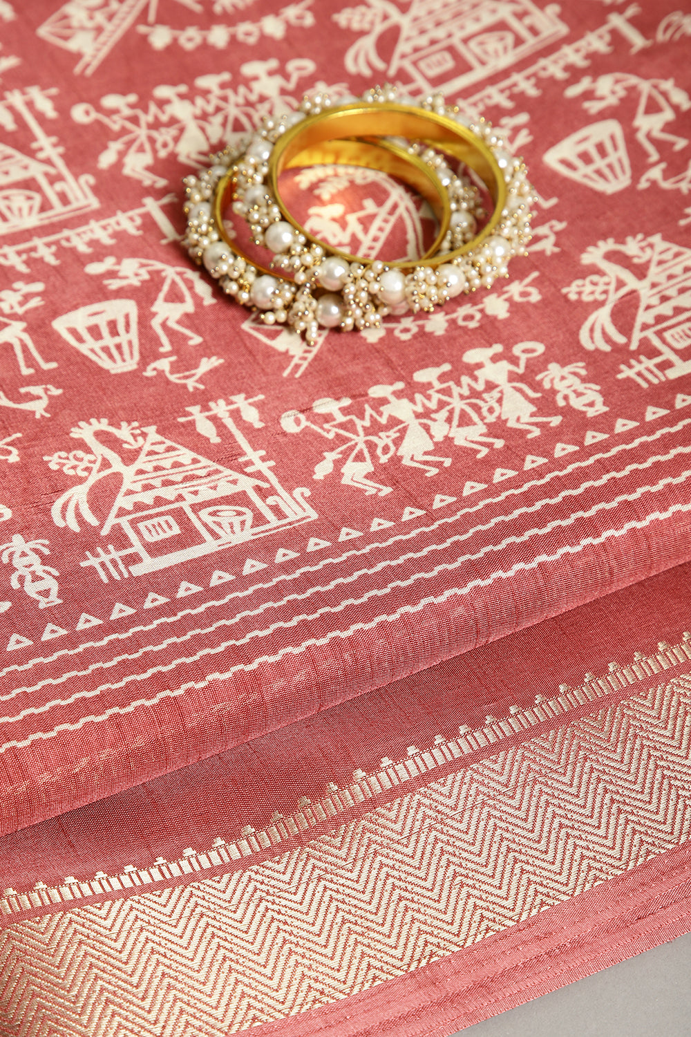 Dark Coral Color Cotton Silk Printed Saree