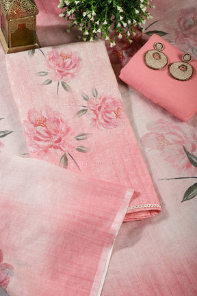 Pink Color Organza Floral Printed and Embroidered Unstitched Suit Material