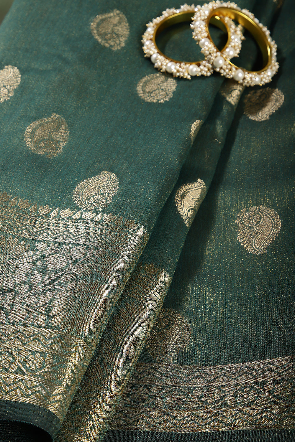 Mineral Green Color Cotton Silk Woven Saree