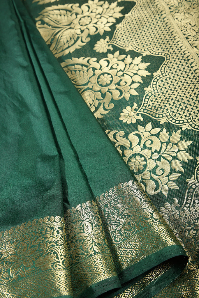 Bottle Green Colour Silk Woven Saree