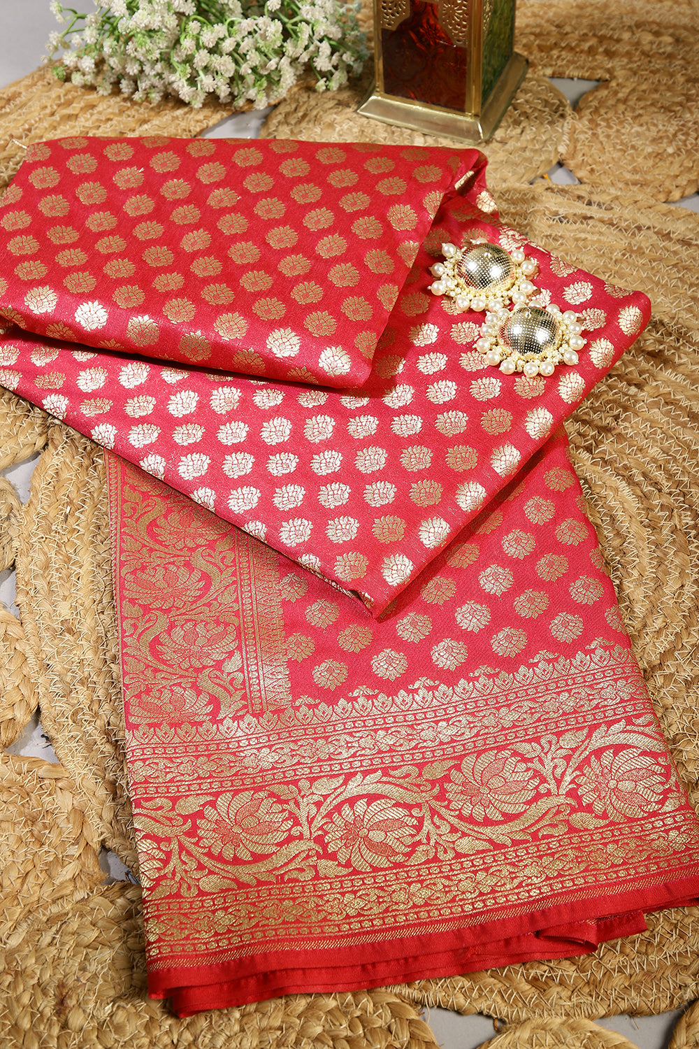 Valentine Red Colour Woven Silk Saree