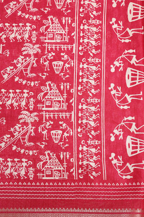 Cranberry Color Cotton Silk Printed Saree