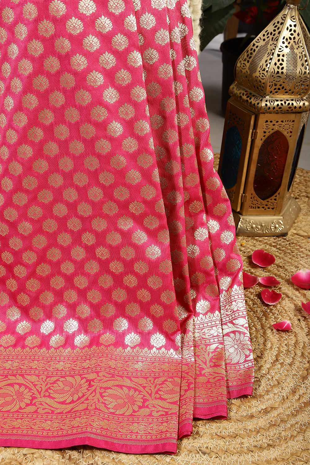 Magenta Pink Colour Woven Silk Saree