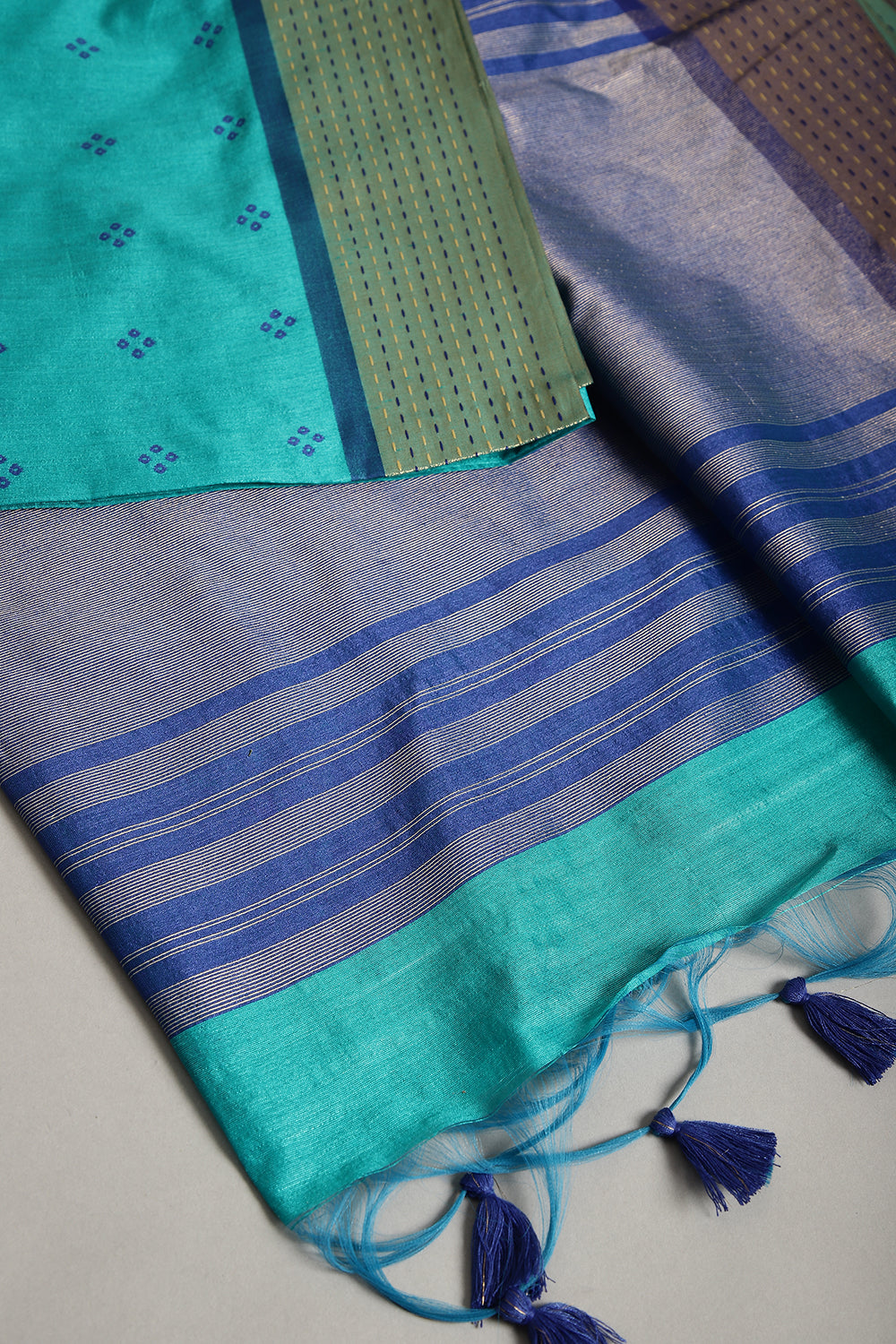 Dark Aqua Color Cotton Silk Printed Saree