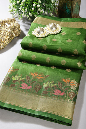 Green Color Silk Resham & Zari Woven Saree