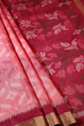 Pink Color Chanderi Cotton Woven Saree