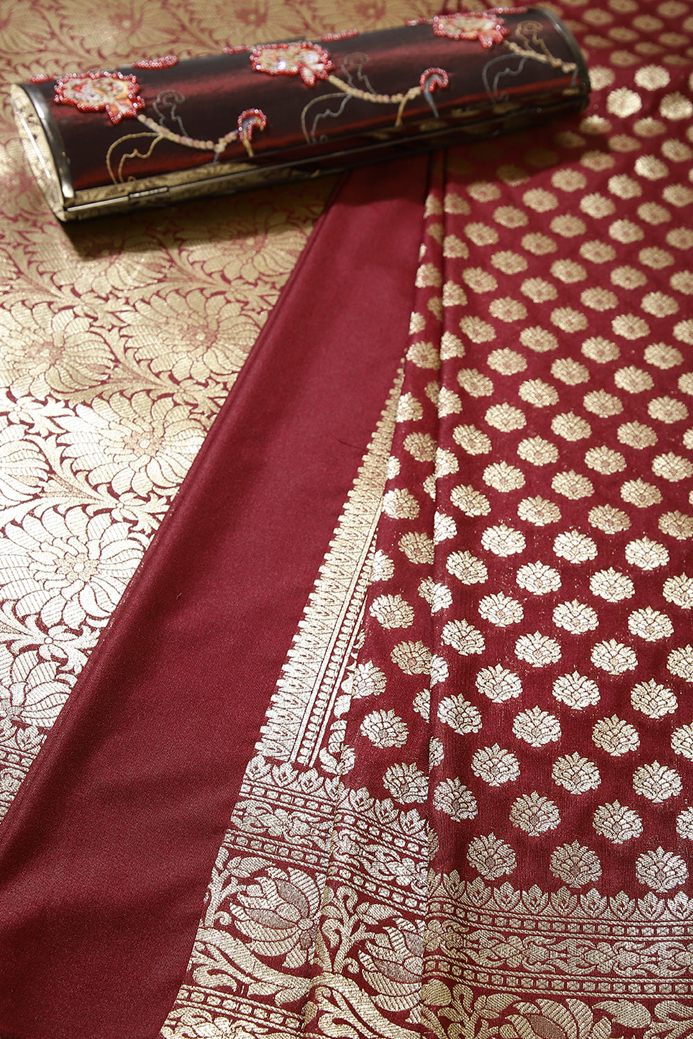 Wine Colour Woven Silk Saree